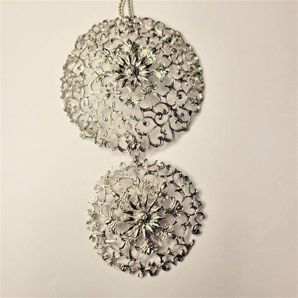 Silver Rhodium Filigree Pendant Necklace - Picture 6 of 12